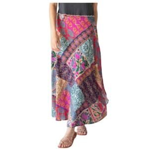 Natural Life Ginger Side-Slit Floral Maxi Skirt Hippie Boho Festival Party, L